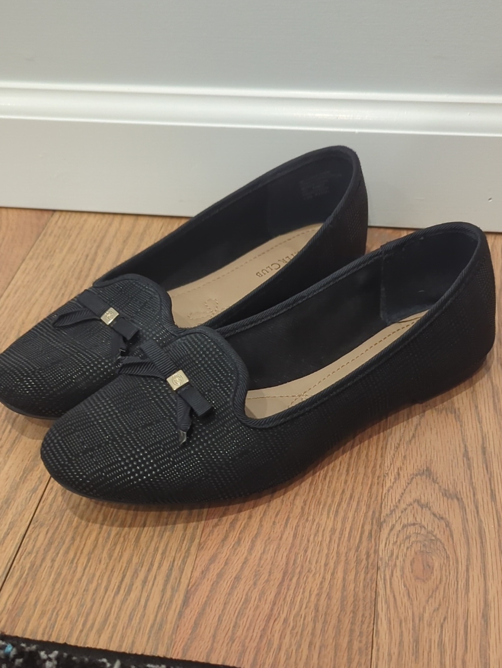 Charter Club Black Textured Bow Loafers